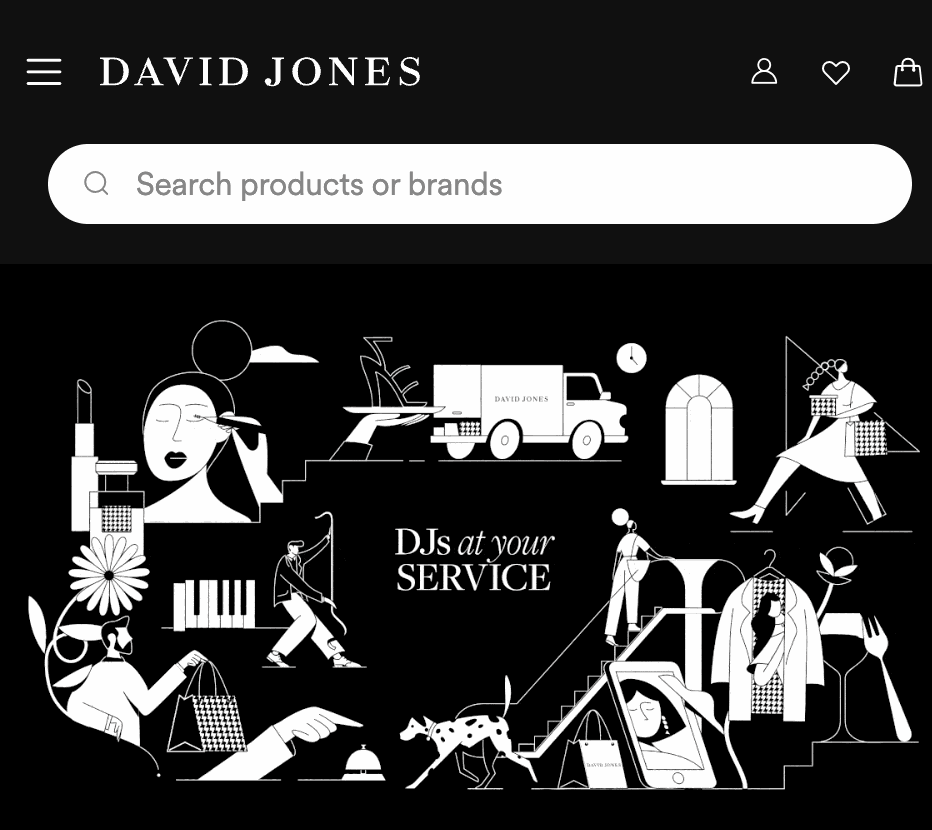 David Jones 黑白服務插畫，DJs at your SERVICE